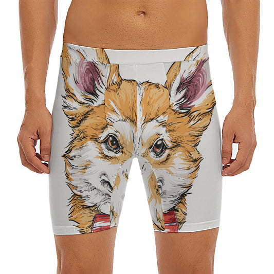 Hipster Pembroke Welsh Corgi Print Men's Long Boxer Briefs