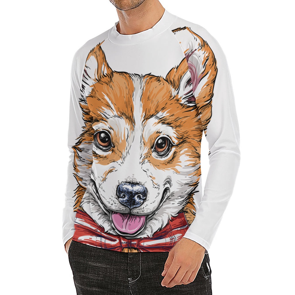 Hipster Pembroke Welsh Corgi Print Men's Long Sleeve Rash Guard