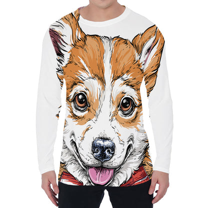 Hipster Pembroke Welsh Corgi Print Men's Long Sleeve T-Shirt