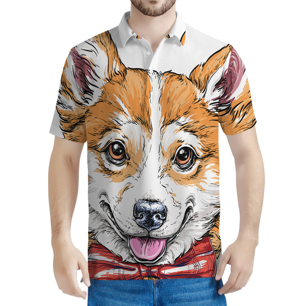 Hipster Pembroke Welsh Corgi Print Men's Polo Shirt
