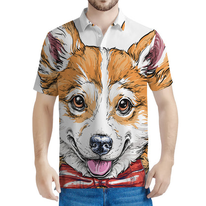 Hipster Pembroke Welsh Corgi Print Men's Polo Shirt
