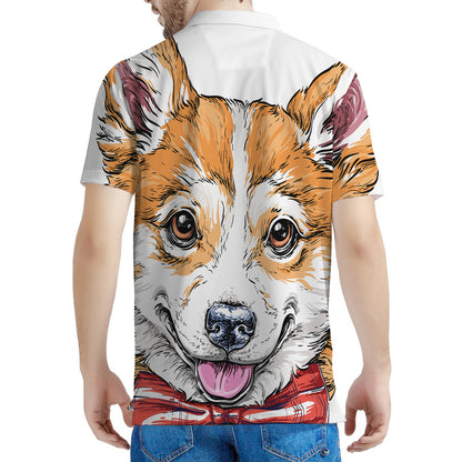 Hipster Pembroke Welsh Corgi Print Men's Polo Shirt