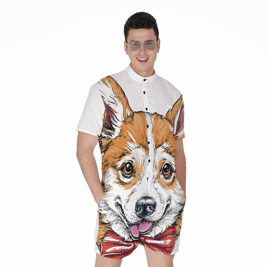 Hipster Pembroke Welsh Corgi Print Men's Rompers