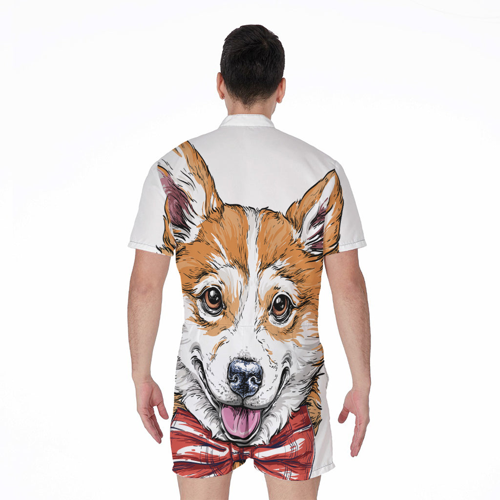 Hipster Pembroke Welsh Corgi Print Men's Rompers
