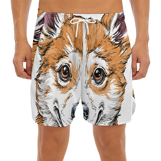 Hipster Pembroke Welsh Corgi Print Men's Split Running Shorts