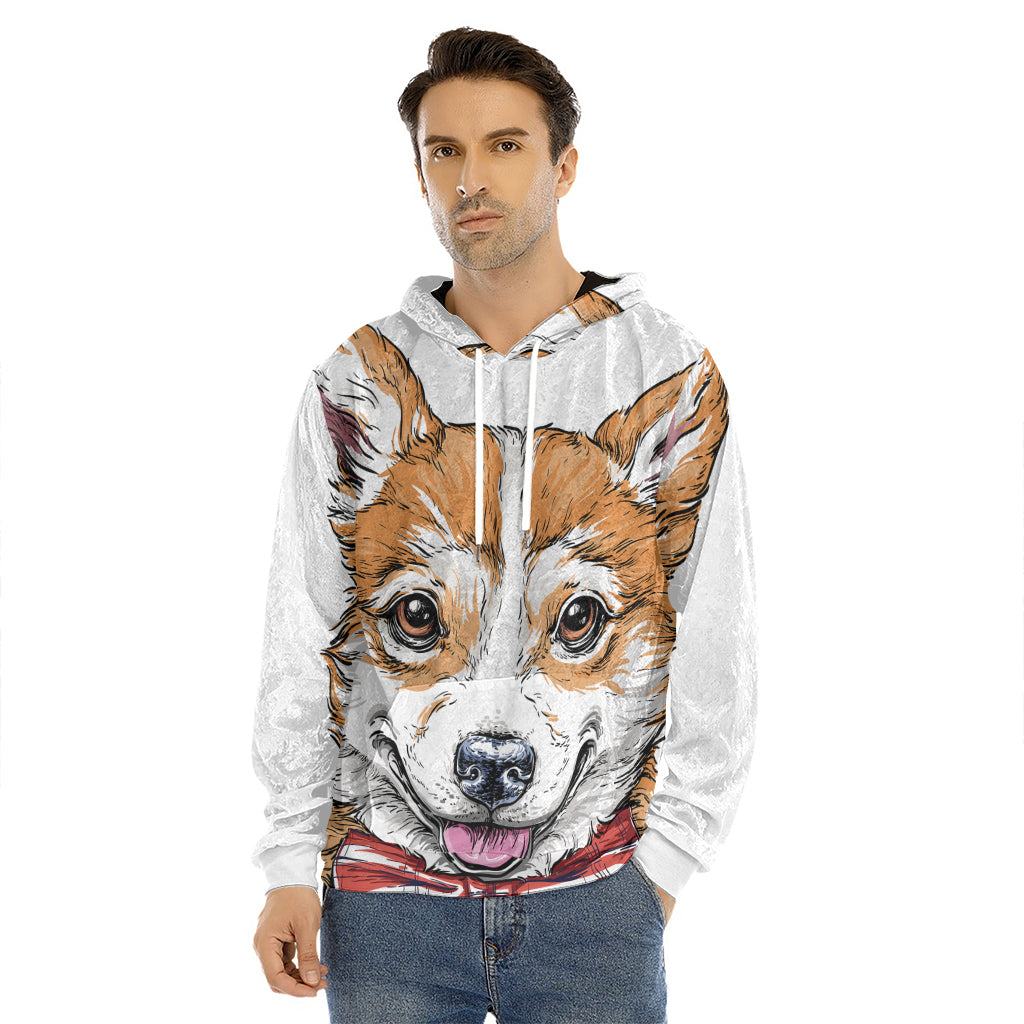 Hipster Pembroke Welsh Corgi Print Men's Velvet Pullover Hoodie