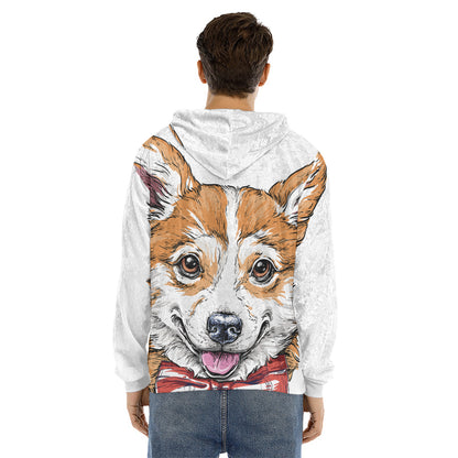 Hipster Pembroke Welsh Corgi Print Men's Velvet Pullover Hoodie
