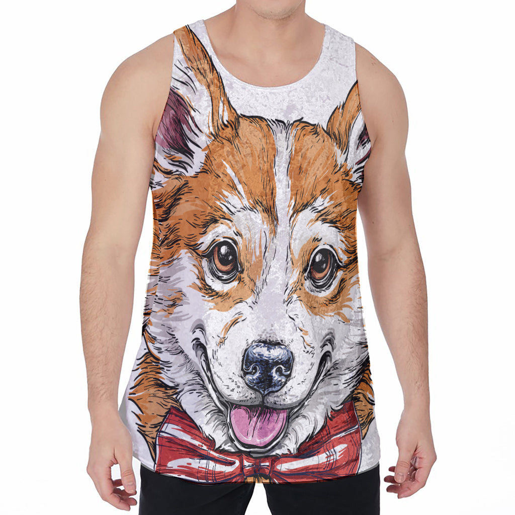 Hipster Pembroke Welsh Corgi Print Men's Velvet Tank Top