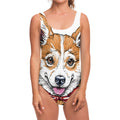 Hipster Pembroke Welsh Corgi Print One Piece Swimsuit