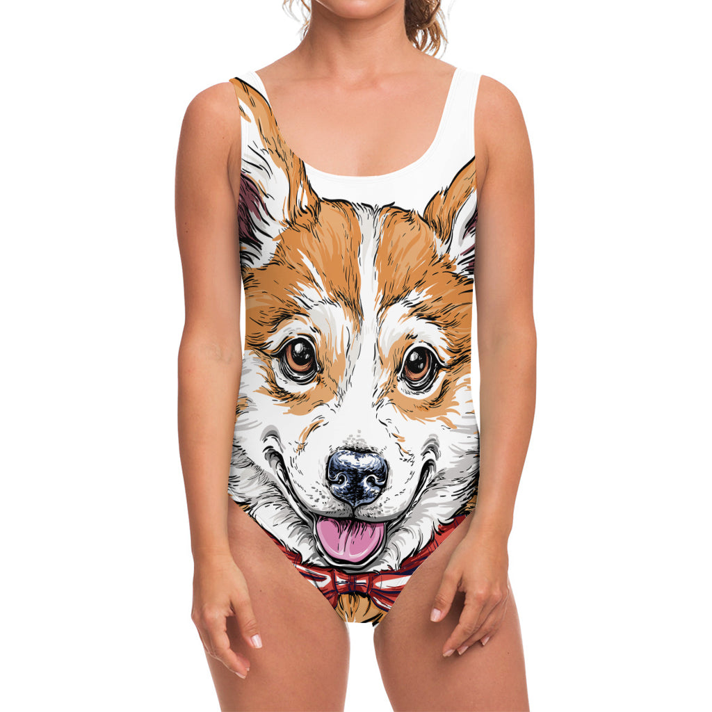 Hipster Pembroke Welsh Corgi Print One Piece Swimsuit