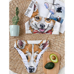 Hipster Pembroke Welsh Corgi Print One Shoulder Bikini Top