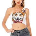Hipster Pembroke Welsh Corgi Print One Shoulder Crop Top