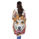 Hipster Pembroke Welsh Corgi Print Open Front Beach Cover Up