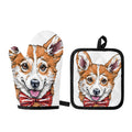 Hipster Pembroke Welsh Corgi Print Oven Mitt And Pot Holder Set