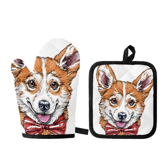 Hipster Pembroke Welsh Corgi Print Oven Mitt And Pot Holder Set