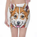 Hipster Pembroke Welsh Corgi Print Pencil Mini Skirt