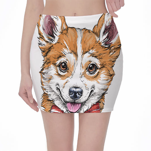 Hipster Pembroke Welsh Corgi Print Pencil Mini Skirt