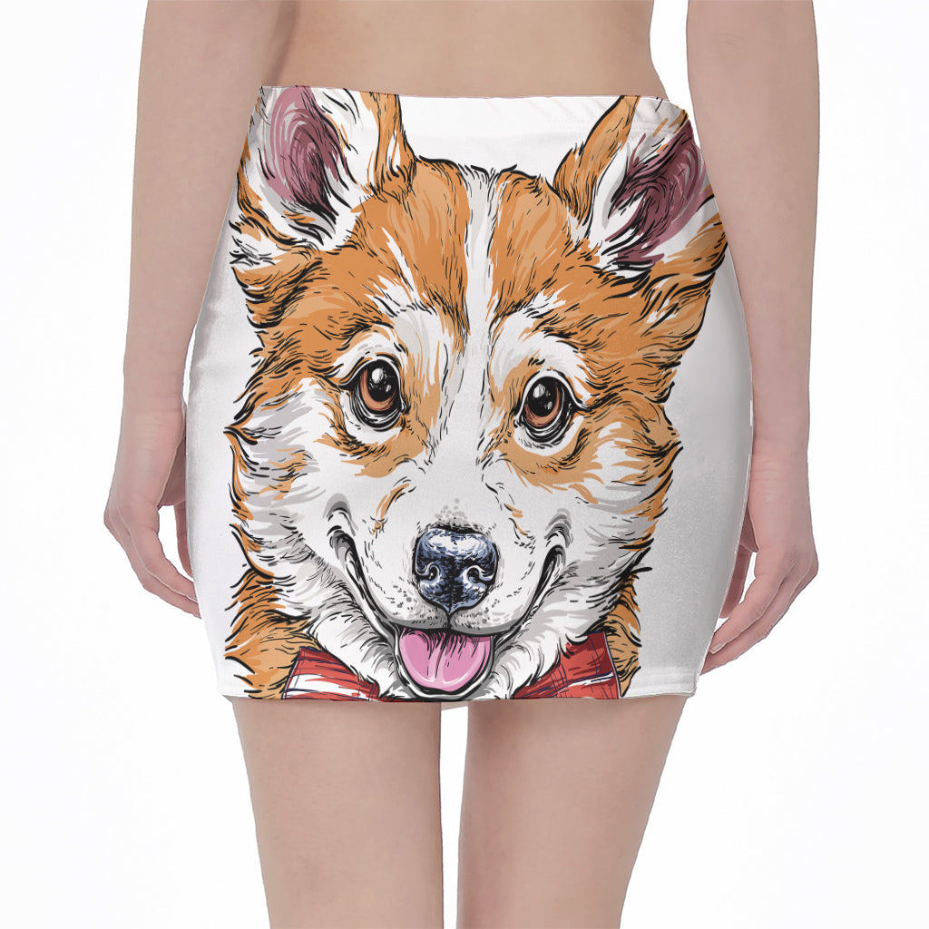 Hipster Pembroke Welsh Corgi Print Pencil Mini Skirt