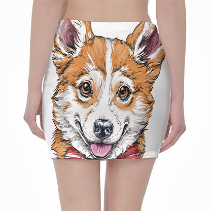 Hipster Pembroke Welsh Corgi Print Pencil Mini Skirt