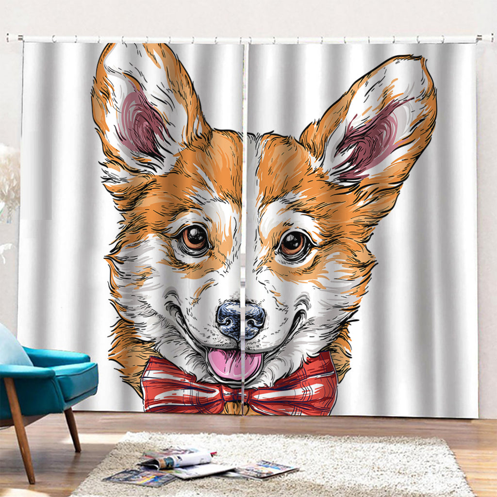 Hipster Pembroke Welsh Corgi Print Pencil Pleat Curtains