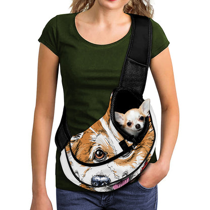 Hipster Pembroke Welsh Corgi Print Pet Sling Carrier