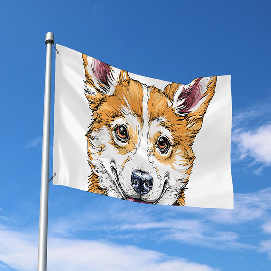 Hipster Pembroke Welsh Corgi Print Polyester Flag