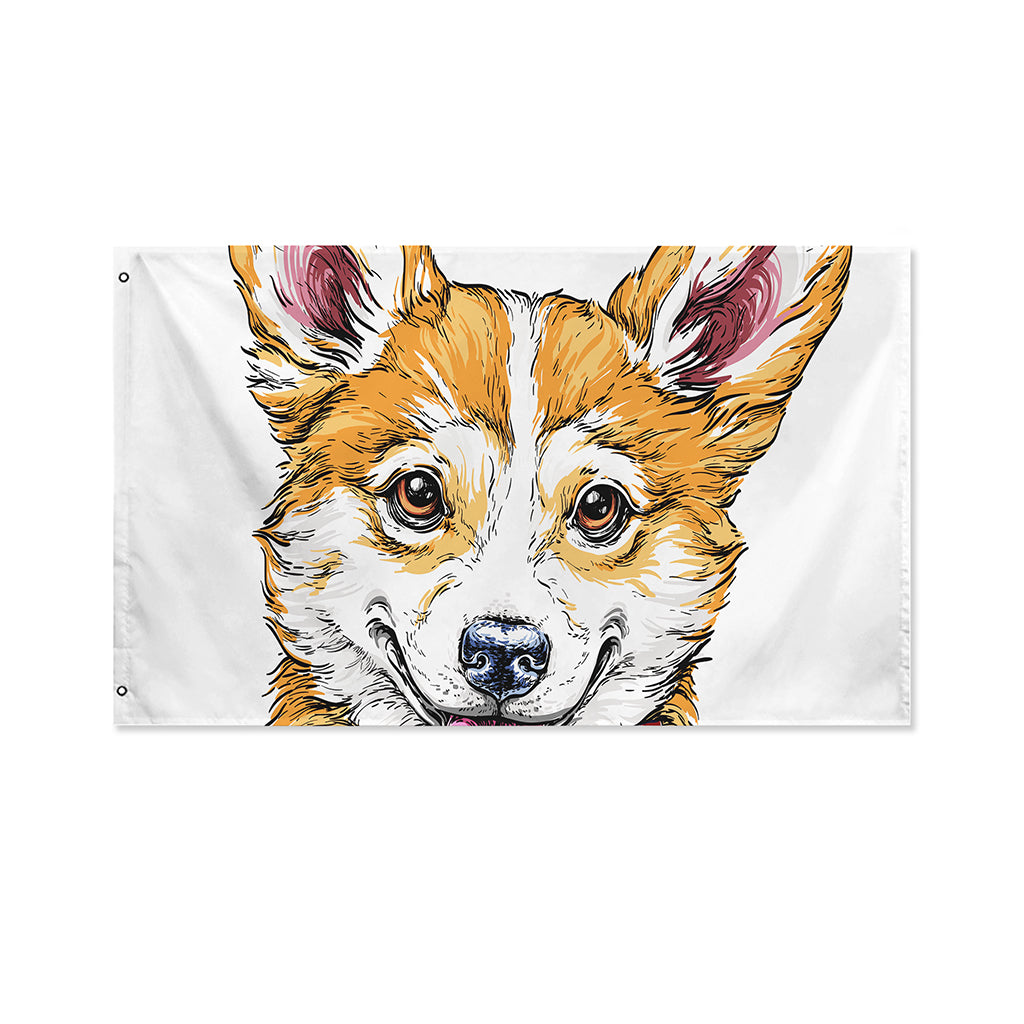 Hipster Pembroke Welsh Corgi Print Polyester Flag
