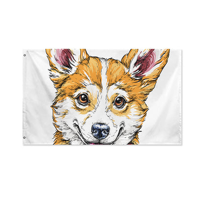 Hipster Pembroke Welsh Corgi Print Polyester Flag