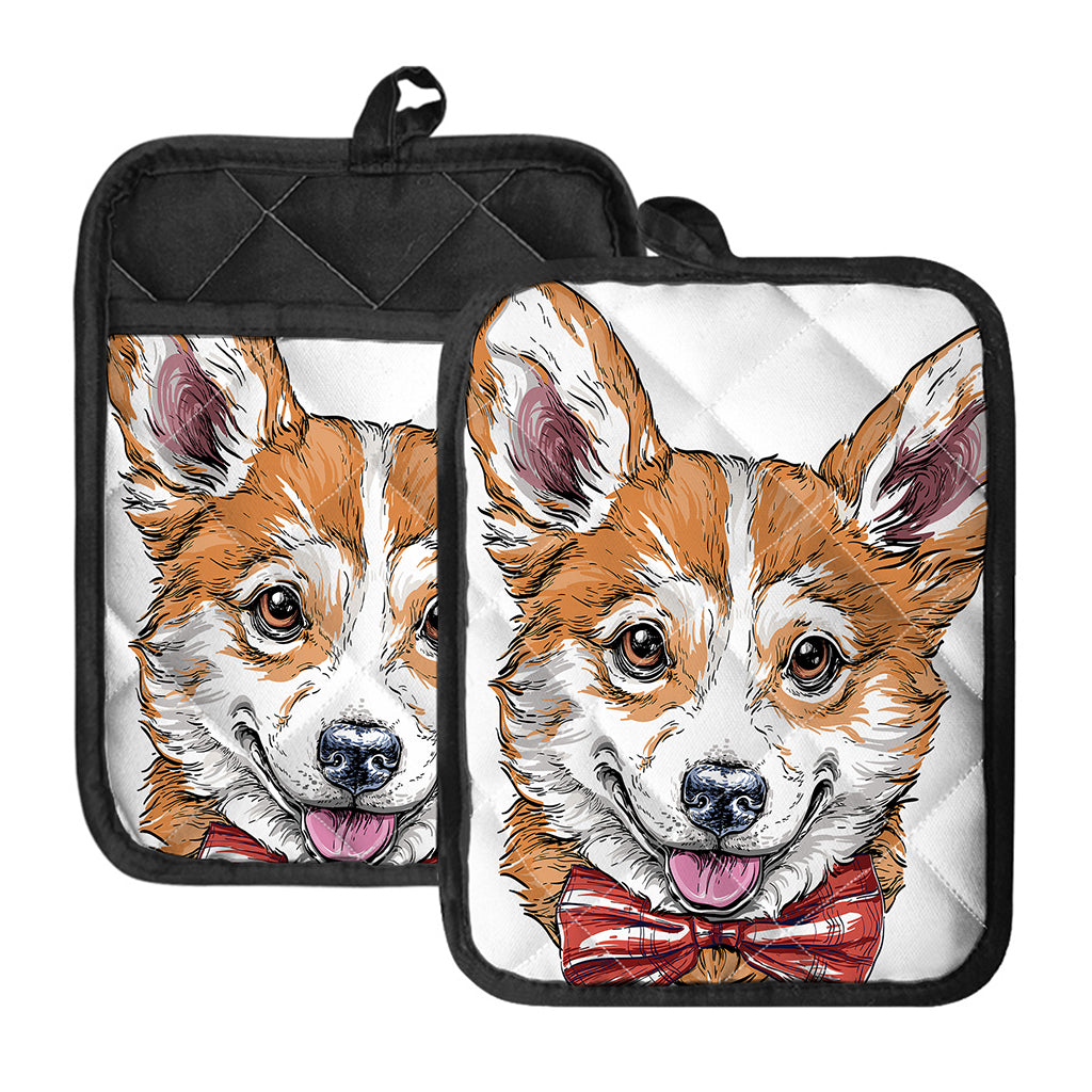 Hipster Pembroke Welsh Corgi Print Pot Holders With Pocket