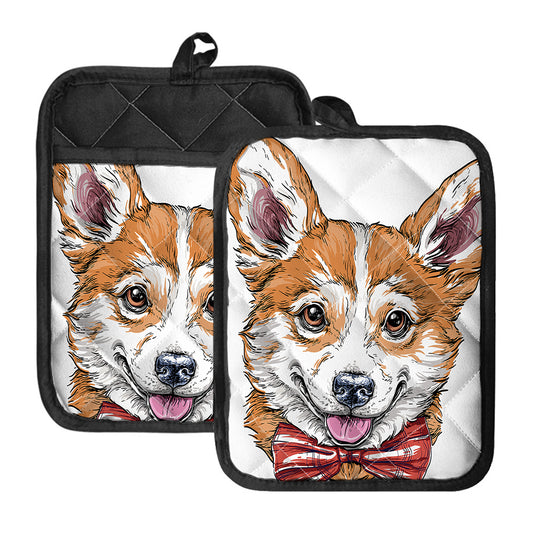 Hipster Pembroke Welsh Corgi Print Pot Holders With Pocket