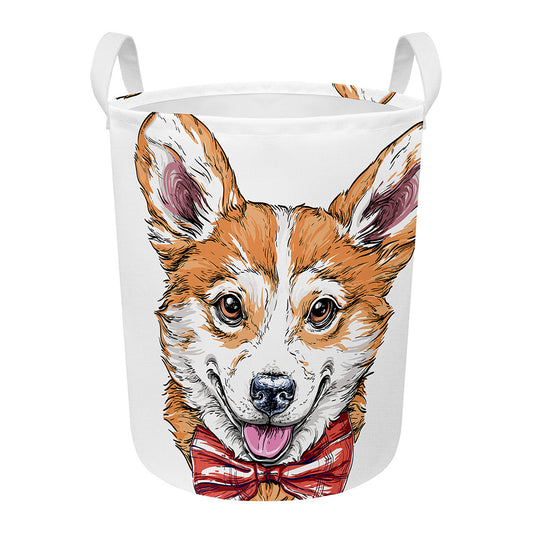 Hipster Pembroke Welsh Corgi Print Round Laundry Basket