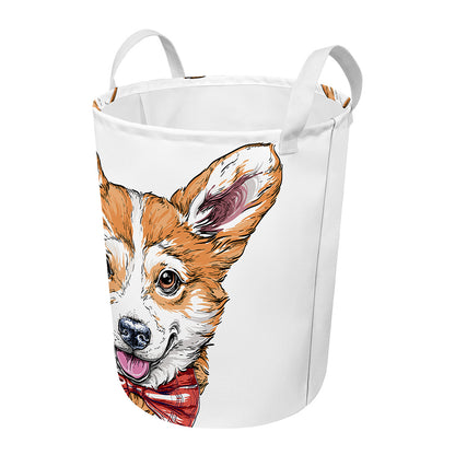 Hipster Pembroke Welsh Corgi Print Round Laundry Basket