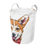 Hipster Pembroke Welsh Corgi Print Round Laundry Basket