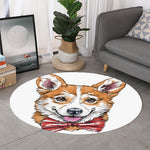 Hipster Pembroke Welsh Corgi Print Round Rug