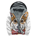 Hipster Pembroke Welsh Corgi Print Sherpa Lined Zip Up Hoodie