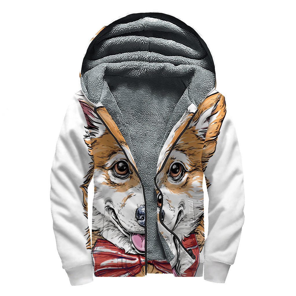 Hipster Pembroke Welsh Corgi Print Sherpa Lined Zip Up Hoodie