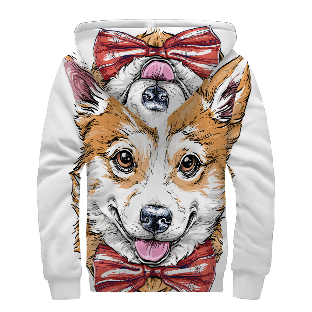 Hipster Pembroke Welsh Corgi Print Sherpa Lined Zip Up Hoodie