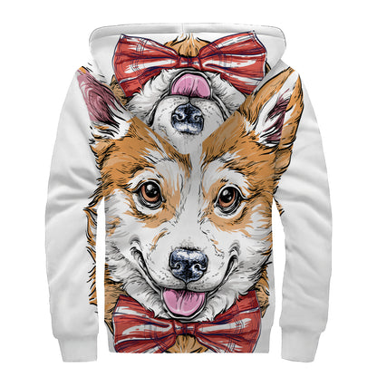 Hipster Pembroke Welsh Corgi Print Sherpa Lined Zip Up Hoodie