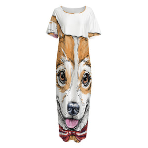 Hipster Pembroke Welsh Corgi Print Short Sleeve Long Nightdress