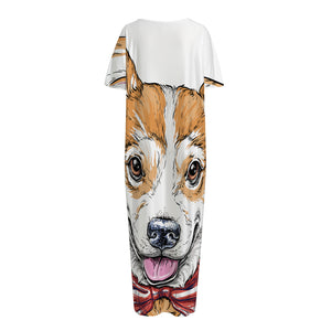 Hipster Pembroke Welsh Corgi Print Short Sleeve Long Nightdress