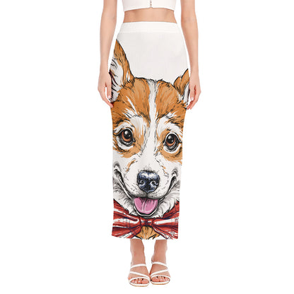 Hipster Pembroke Welsh Corgi Print Side Slit Maxi Skirt