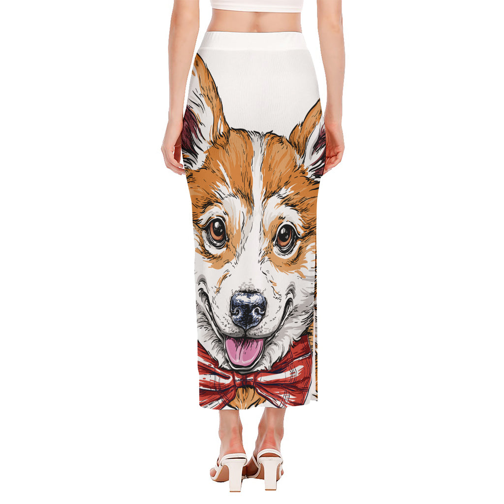 Hipster Pembroke Welsh Corgi Print Side Slit Maxi Skirt