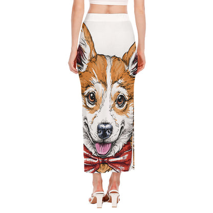 Hipster Pembroke Welsh Corgi Print Side Slit Maxi Skirt
