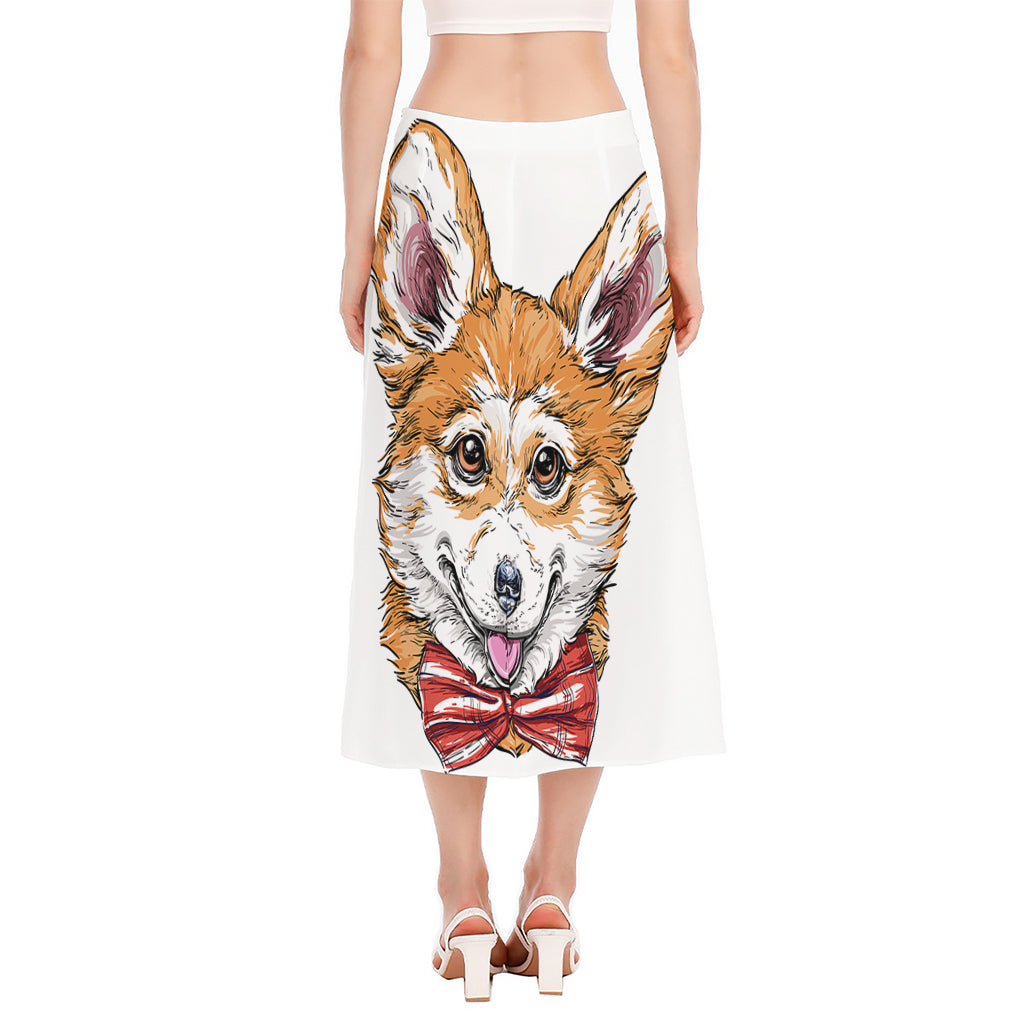 Hipster Pembroke Welsh Corgi Print Side Slit Midi Skirt