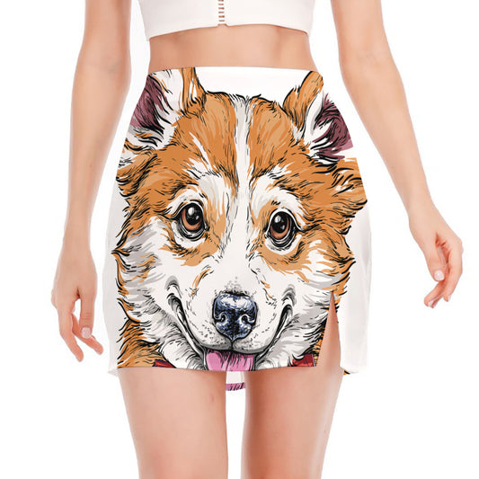 Hipster Pembroke Welsh Corgi Print Side Slit Mini Skirt