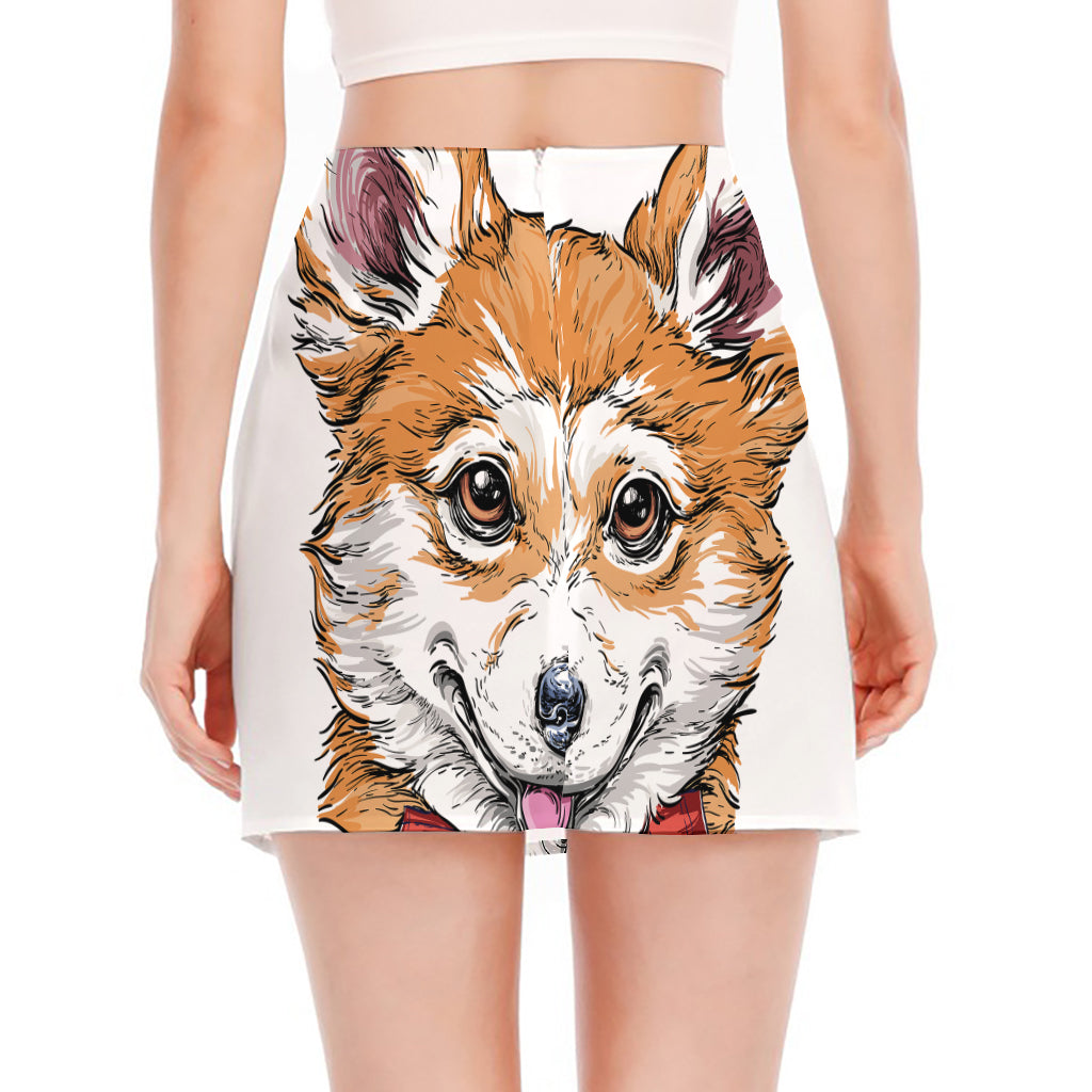 Hipster Pembroke Welsh Corgi Print Side Slit Mini Skirt