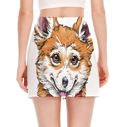 Hipster Pembroke Welsh Corgi Print Side Slit Mini Skirt