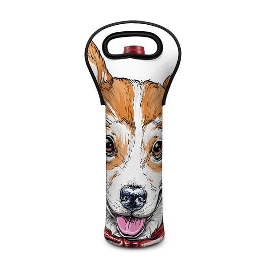 Hipster Pembroke Welsh Corgi Print Single Neoprene Wine Tote