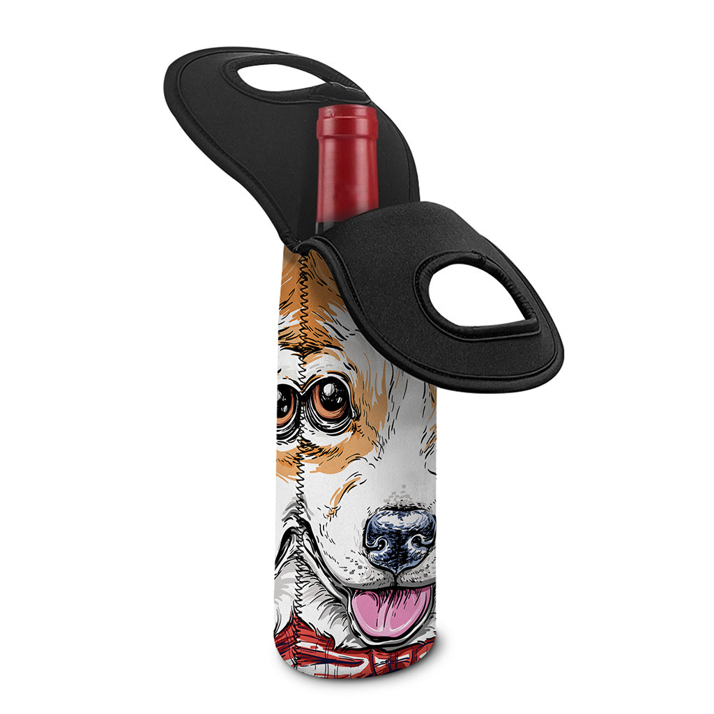 Hipster Pembroke Welsh Corgi Print Single Neoprene Wine Tote
