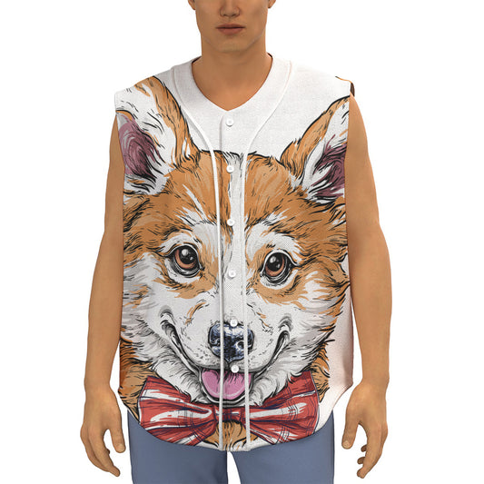 Hipster Pembroke Welsh Corgi Print Sleeveless Baseball Jersey